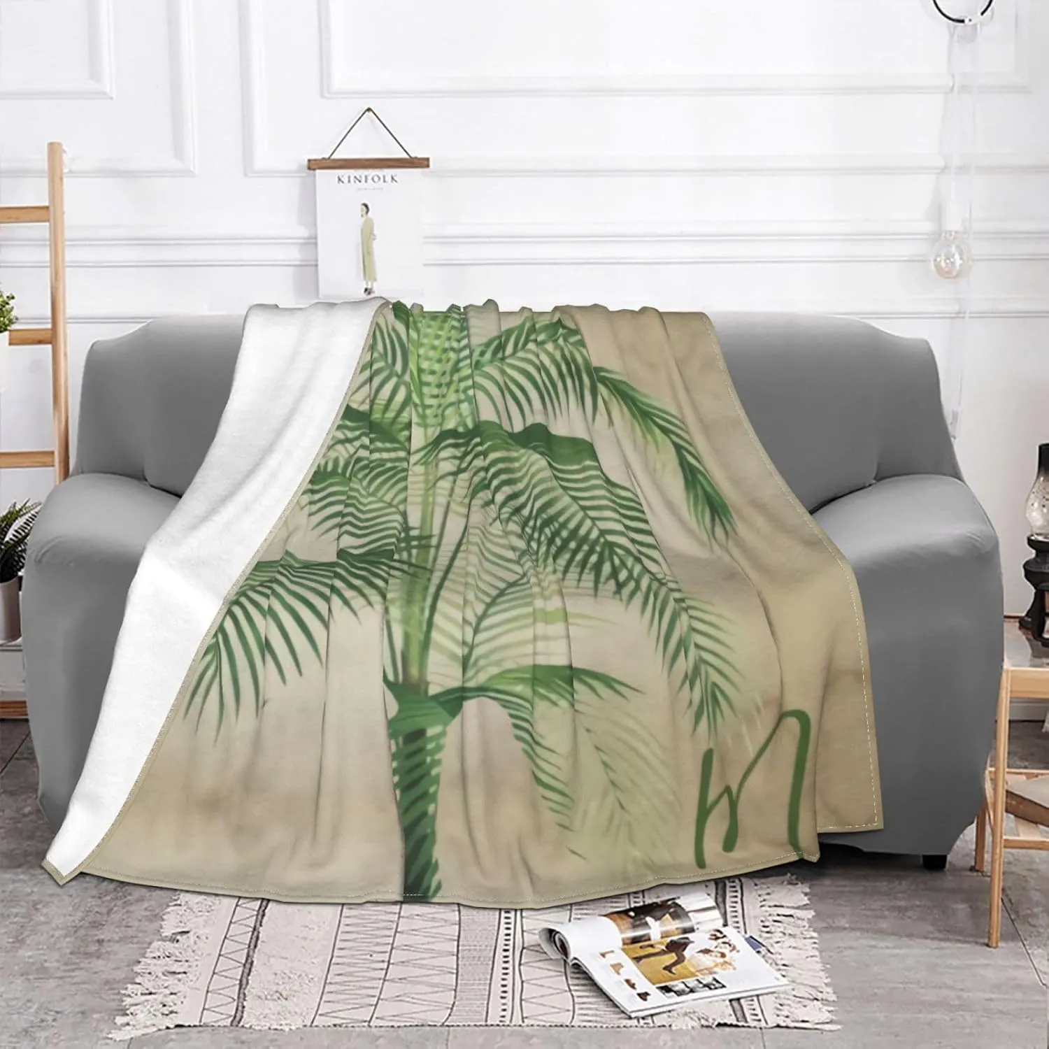 Palm Tree Tropical Vintage Elegant 80"X60" Flannel Blanket - 100% Soft Polyester, Lightweight and Warm, Suitable for Families, Camping, Travel