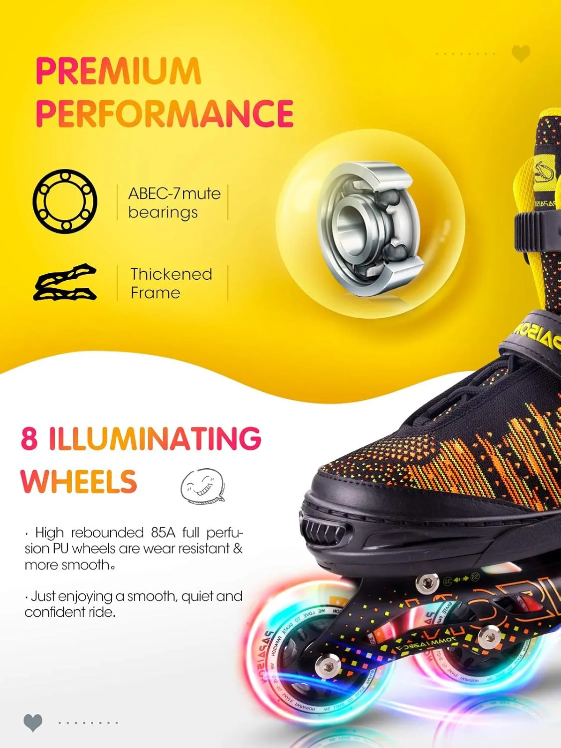 PAPAISON Inline Skates for Boys and Girls with Full Light up Wheels, Beginner Adjustable Illuminating Roller Skates for Kids Youth Women and Men…