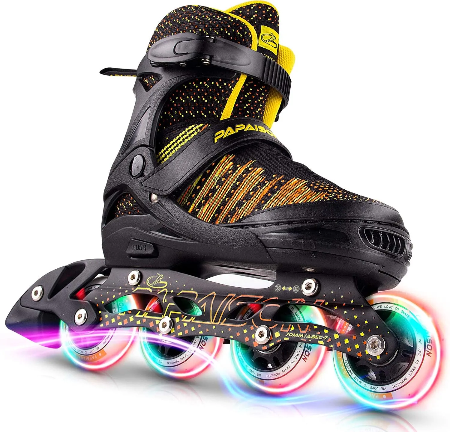 PAPAISON Inline Skates for Boys and Girls with Full Light up Wheels, Beginner Adjustable Illuminating Roller Skates for Kids Youth Women and Men…