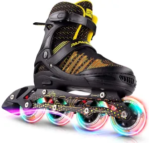 PAPAISON Inline Skates for Boys and Girls with Full Light up Wheels, Beginner Adjustable Illuminating Roller Skates for Kids Youth Women and Men…