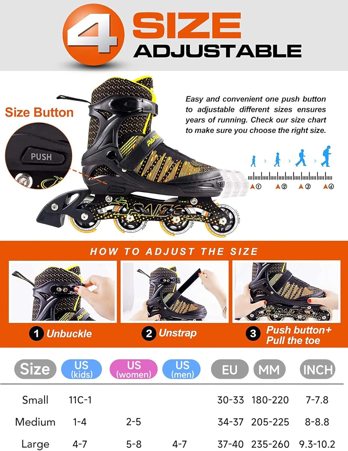 PAPAISON Inline Skates for Boys and Girls with Full Light up Wheels, Beginner Adjustable Illuminating Roller Skates for Kids Youth Women and Men…