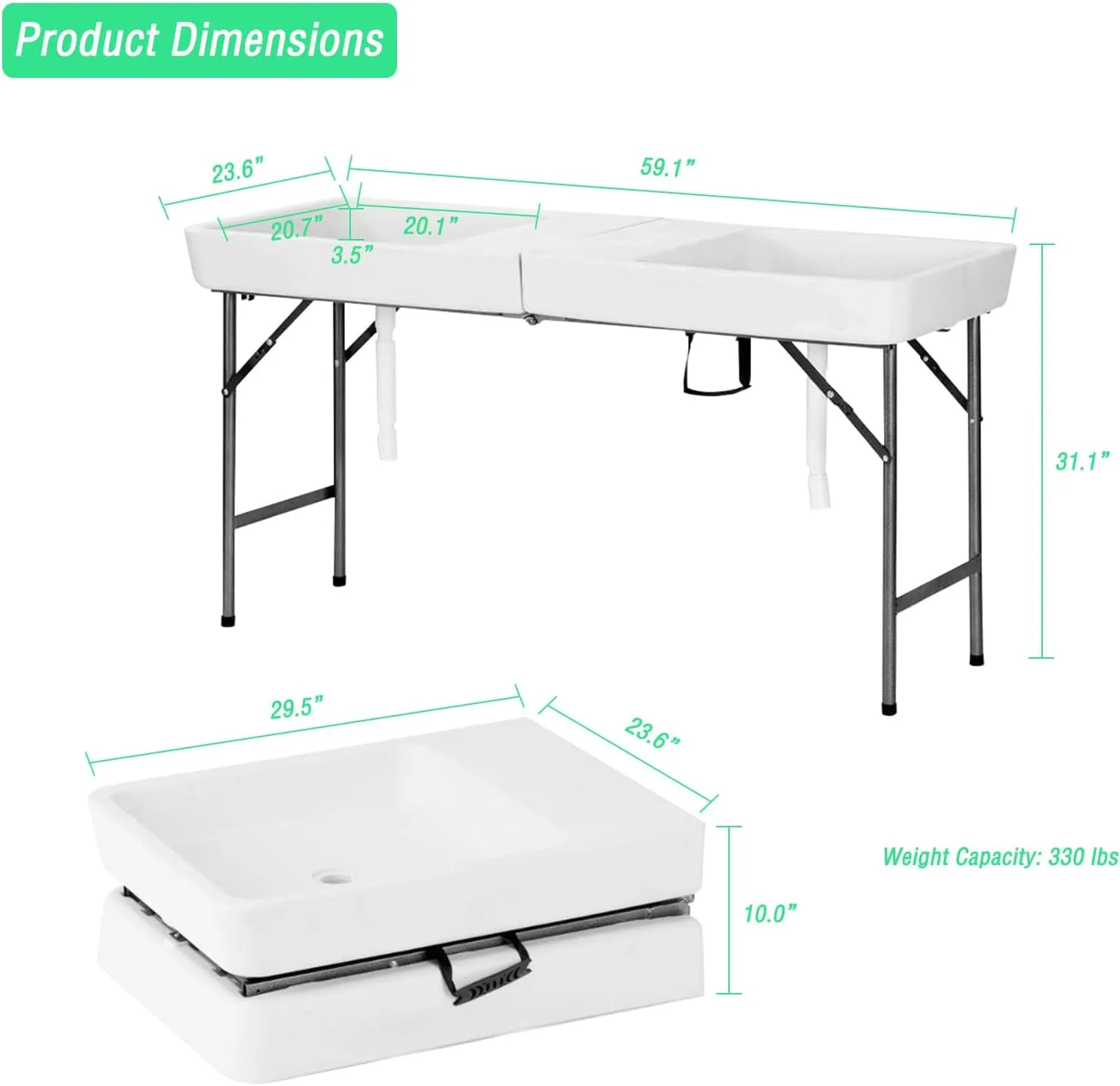 Party Ice Cooler Folding Table, Fill and Chill Table with Drain Hose, 5 Foot Beverage Ice Tables for Party, Picnic, BBQ, Camping