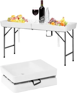 Party Ice Cooler Folding Table, Fill and Chill Table with Drain Hose, 5 Foot Beverage Ice Tables for Party, Picnic, BBQ, Camping