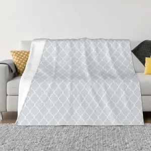 Pastel Blue Moroccan Quatrefoil Pattern 60"X50" Flannel Blanket - 100% Soft Polyester, Lightweight and Warm, Suitable for Families, Camping, Travel