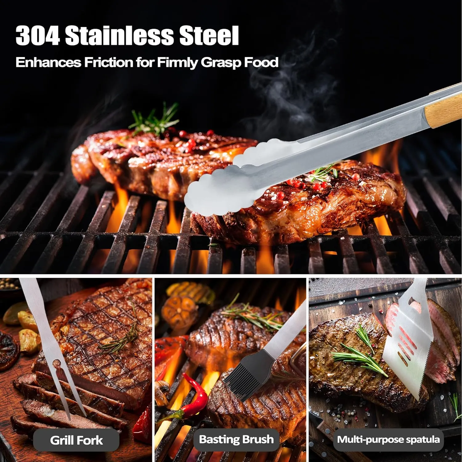 Paw Paw Gifts, Fathers Day Pawpaw Gifts from Grandkids Heavy Duty Wooden BBQ Grilling Accessories Kit for Backyard, Thick Stainless Steel Grill Utensils with Non-Slip Handle Tools in Portable Bag