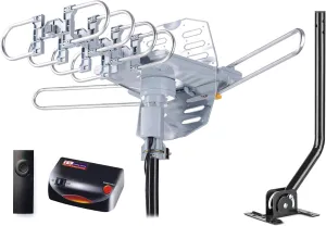 PBD WA-2608 Amplified Outdoor TV Antenna – Long Range with UHF/VHF, 360° Motorized Rotation, Remote Control, Mounting Pole, and 40FT RG6 Cable – Supports 4K, 1080P, Smart and Older TVs (2 Outputs)