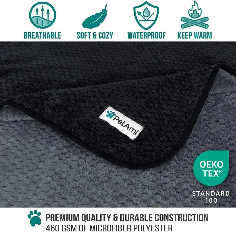 PetAmi Waterproof Dog Blanket, Leakproof XL Pet Blanket for Large Dogs, Furniture Sofa Couch Cover Protector, Fleece Cat Throw Bed Crate Kennel, Reversible Washable Soft Plush, Twin 60x80 Black Gray