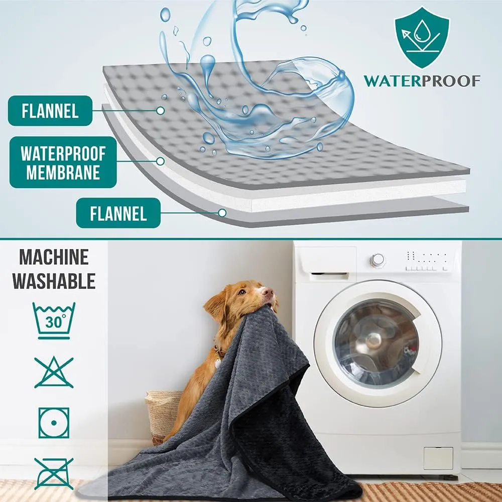 PetAmi Waterproof Dog Blanket, Leakproof XL Pet Blanket for Large Dogs, Furniture Sofa Couch Cover Protector, Fleece Cat Throw Bed Crate Kennel, Reversible Washable Soft Plush, Twin 60x80 Black Gray