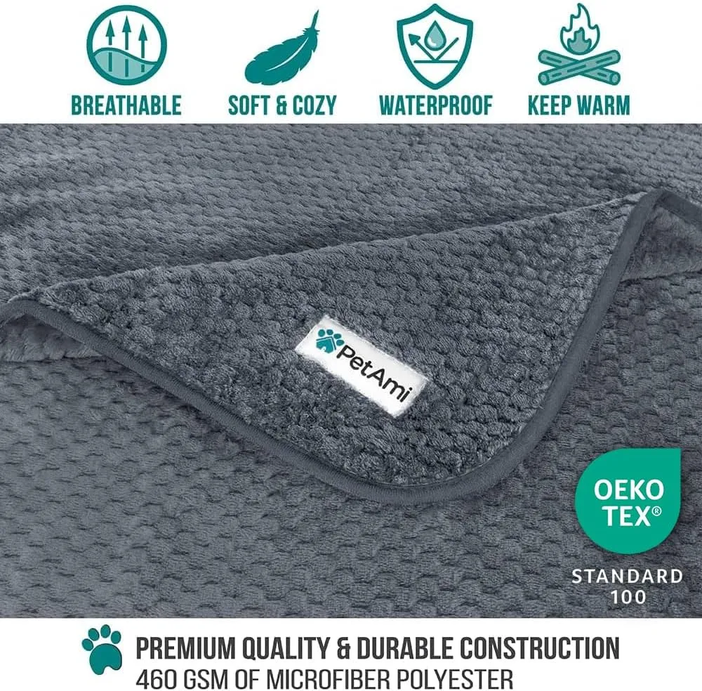 PetAmi Waterproof Dog Blanket, Leakproof XL Pet Blanket for Large Dogs, Furniture Sofa Couch Cover Protector, Fleece Cat Throw for Bed Crate Kennel, Reversible Washable Soft Plush, Twin 60x80 Gray