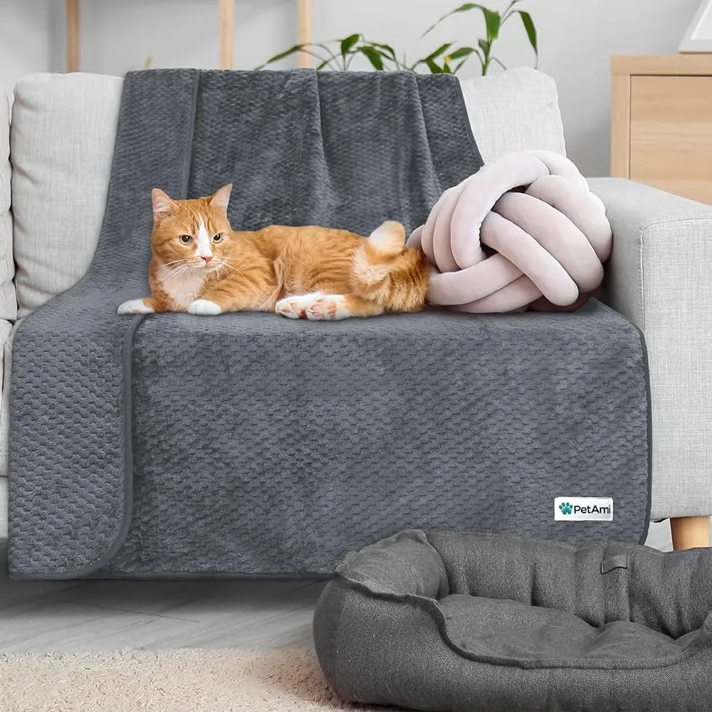 PetAmi Waterproof Dog Blanket, Leakproof XL Pet Blanket for Large Dogs, Furniture Sofa Couch Cover Protector, Fleece Cat Throw for Bed Crate Kennel, Reversible Washable Soft Plush, Twin 60x80 Gray