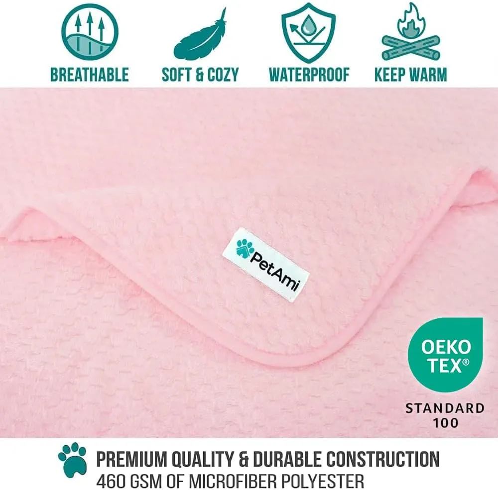 PetAmi Waterproof Dog Blanket, Leakproof XL Pet Blanket for Large Dogs, Furniture Sofa Couch Cover Protector, Fleece Cat Throw for Bed Crate Kennel, Reversible Washable Soft Plush, Twin 60x80 Pink