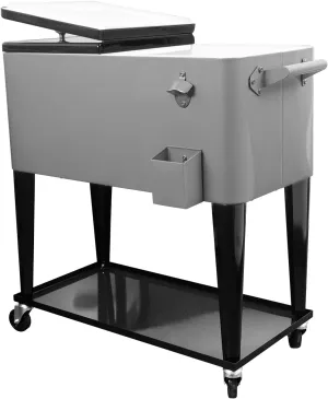 PetGirl Portable Rolling Cooler Ice Chest Cart Trolley for Outdoor Patio Deck Party Beer Cooler Cart Cover 80Quart Qt Rolling Cooler on Wheels Backyard Party Drink Beverage Bar Bottle Opener