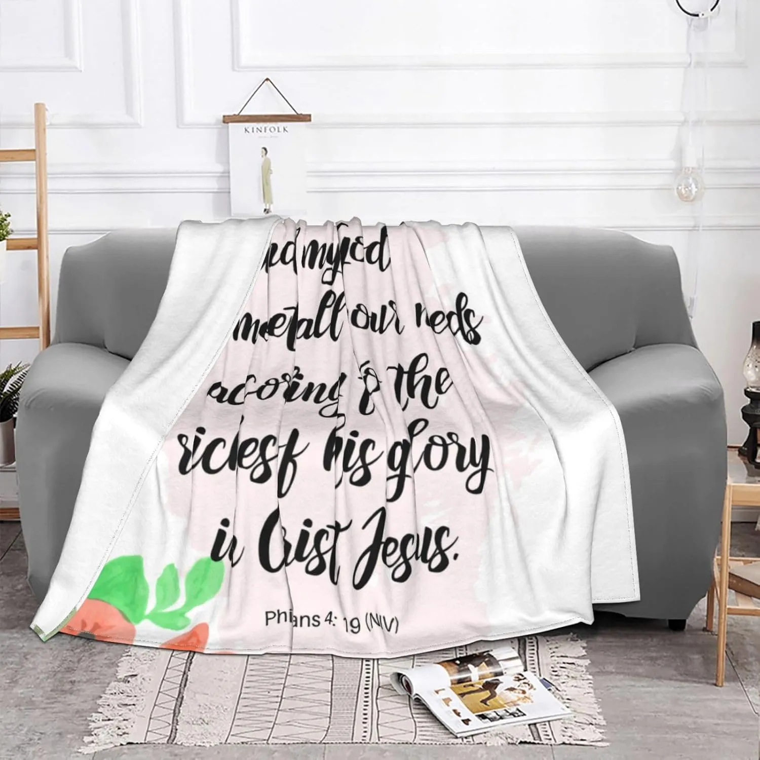 Philippians 4：19 60"X50" Flannel Blanket - 100% Soft Polyester, Lightweight and Warm, Suitable for Families, Camping, Travel