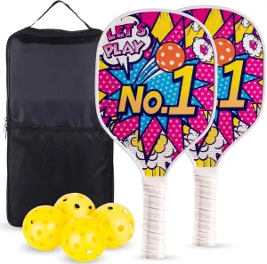 Pickleball Paddles Set of 2 - Fiberglass Surface Racquetball Set with Outdoor/Indoor Pickleball Balls and Bag, Non-Slip Pickleball Paddles for Adults and Kids