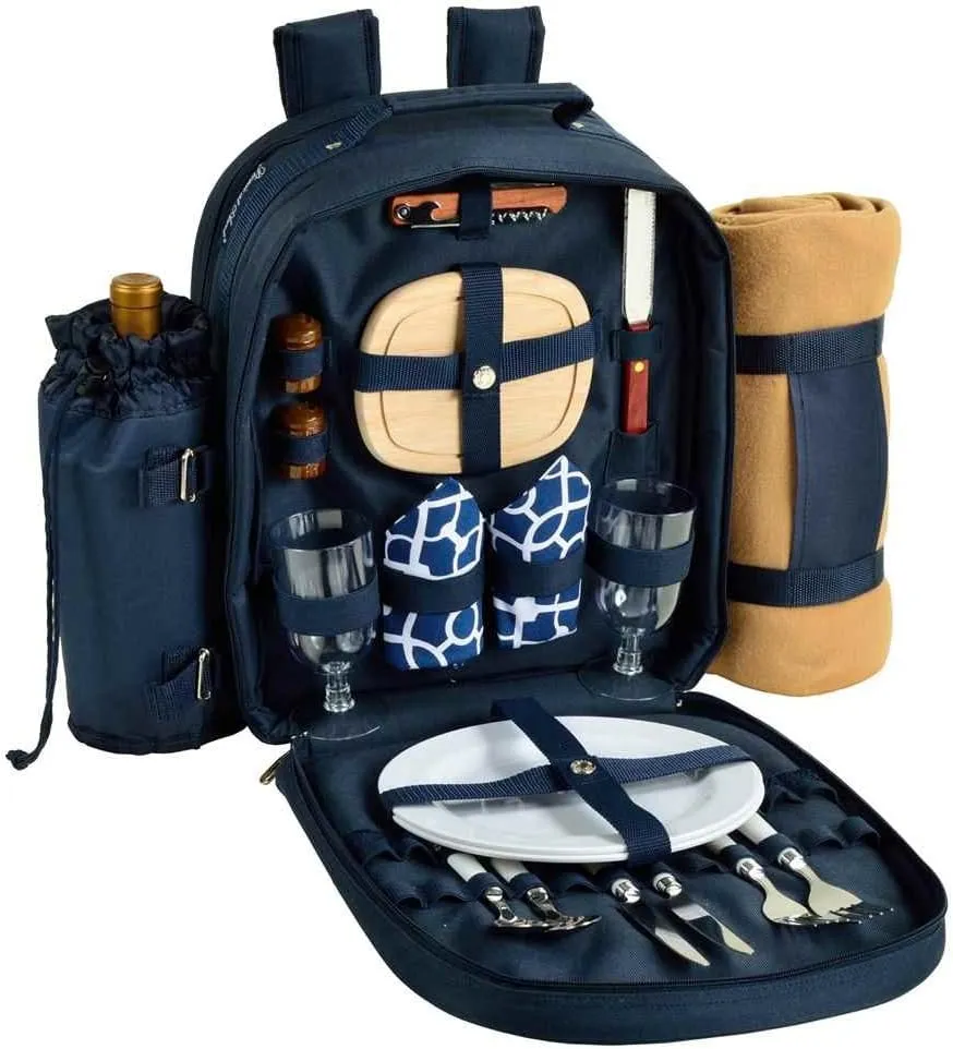 Picnic at Ascot Original Equipped 2 Person Picnic Backpack with Cooler, Insulated Wine Holder & Blanket - Designed & Assembled in the USA