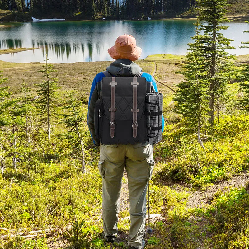 Picnic Backpack for 4 Person with Large Insulated Cooler Bag-Black