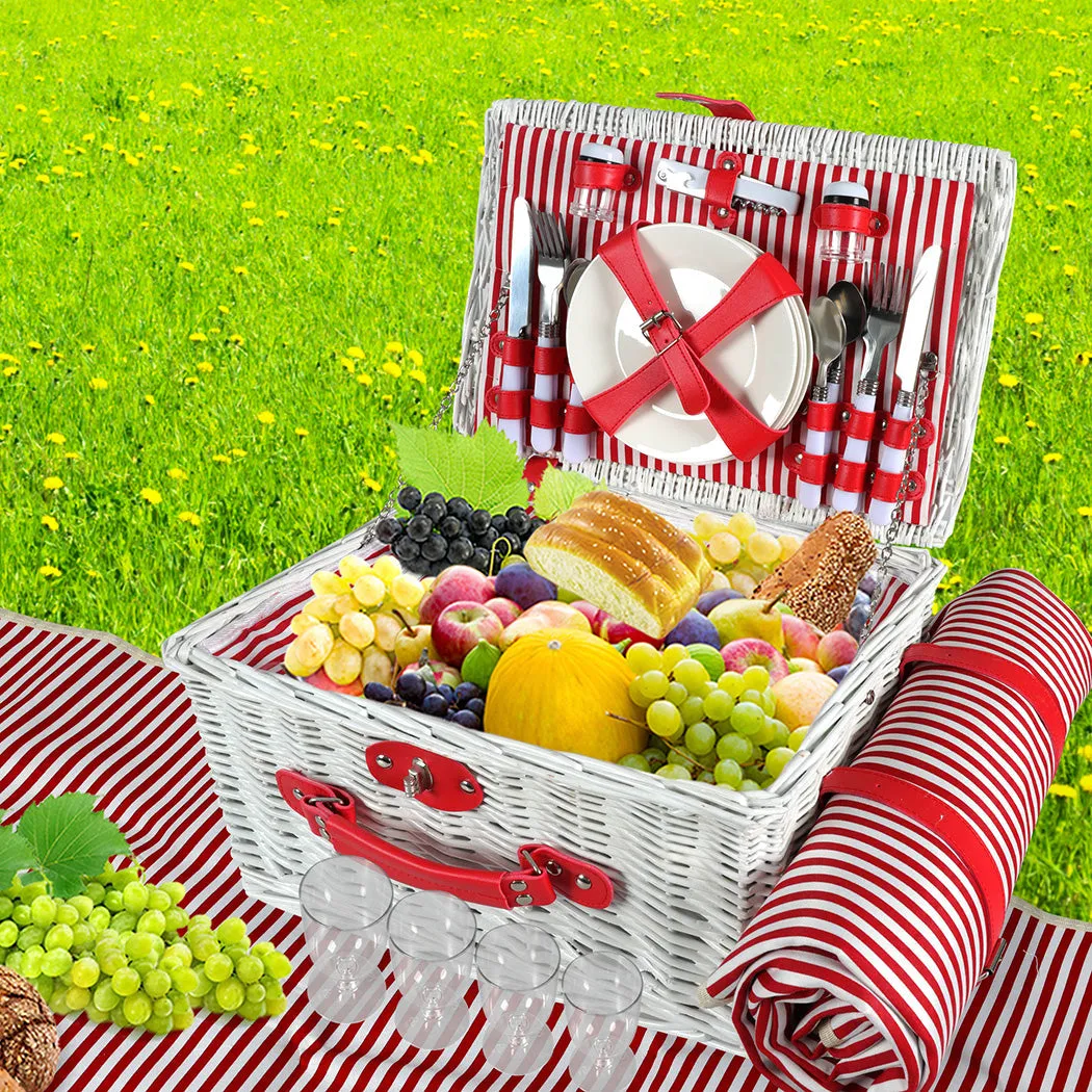 Picnic Basket Set 4 Person Wicker Outdoor Insulated Cooler Bag with Blanket