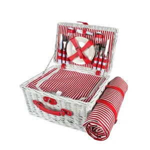 Picnic Basket Set 4 Person Wicker Outdoor Insulated Cooler Bag with Blanket