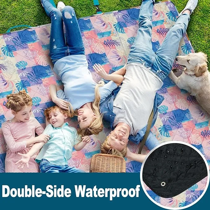 Picnic Blankets Extra Large, Waterproof Sandproof Packable Outdoor Beach Blanket Oversized 73x59”, 3-Layer Picnic Mat for Camping Hiking Travel Park with Easy-Carrying Tote Bag (Yellow Leaves)