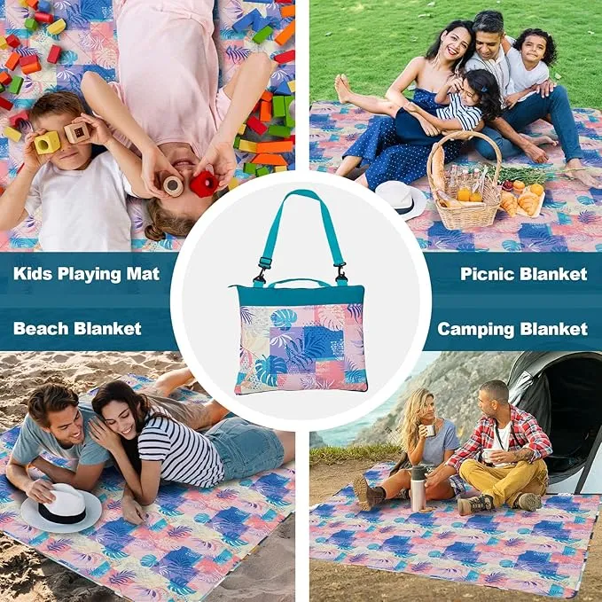 Picnic Blankets Extra Large, Waterproof Sandproof Packable Outdoor Beach Blanket Oversized 73x59”, 3-Layer Picnic Mat for Camping Hiking Travel Park with Easy-Carrying Tote Bag (Yellow Leaves)