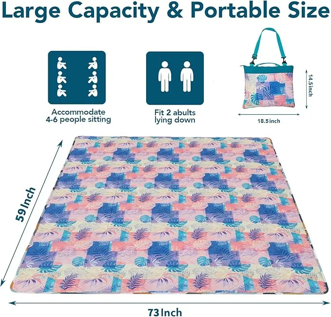 Picnic Blankets Extra Large, Waterproof Sandproof Packable Outdoor Beach Blanket Oversized 73x59”, 3-Layer Picnic Mat for Camping Hiking Travel Park with Easy-Carrying Tote Bag (Yellow Leaves)