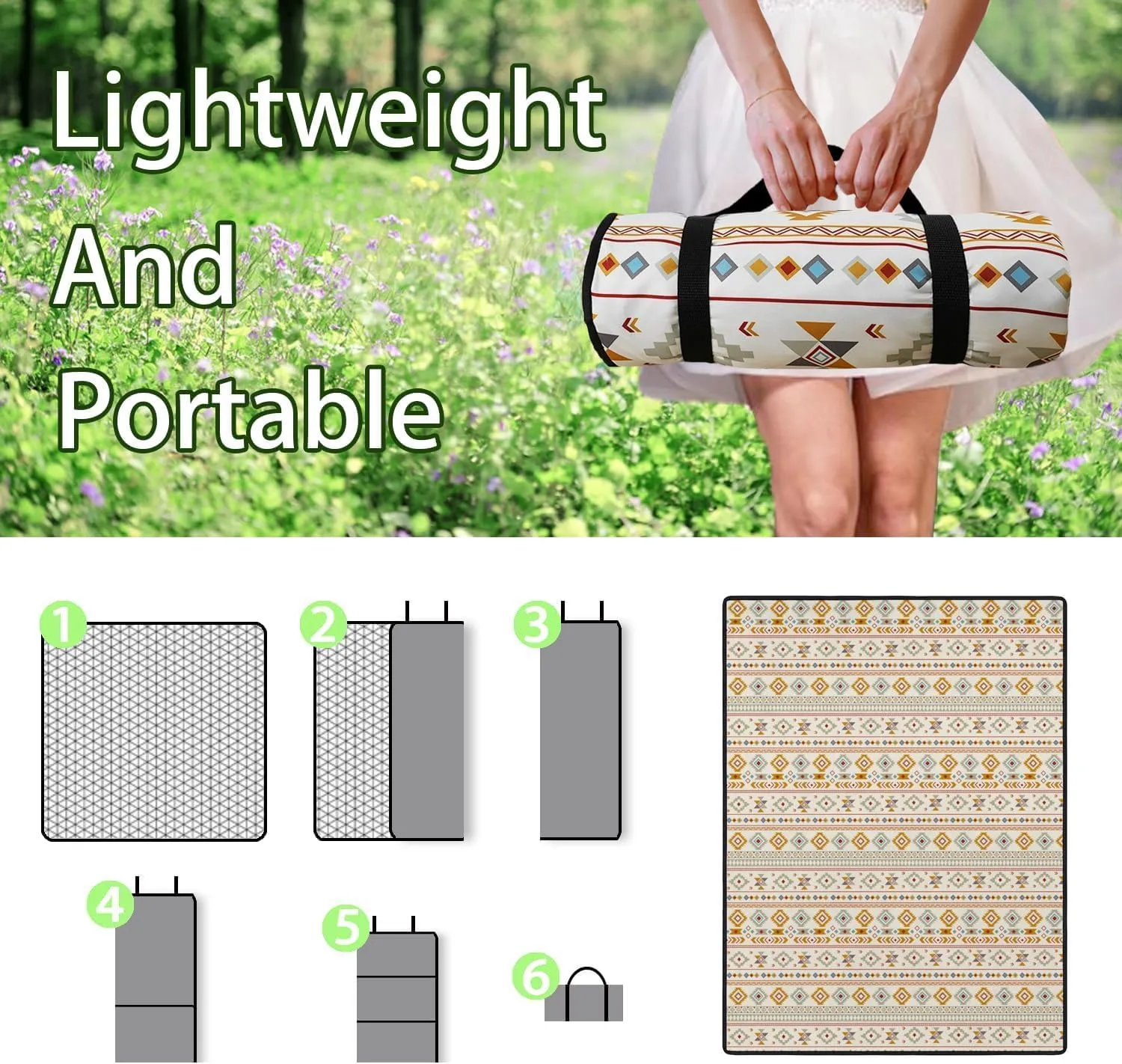 Picnic Blankets Waterproof Foldable, 60’‘x80'' Portable Outdoor Picnic Mat Water Resistant for Grass, Padded Lawn & Park Blanket for Camping, Hiking