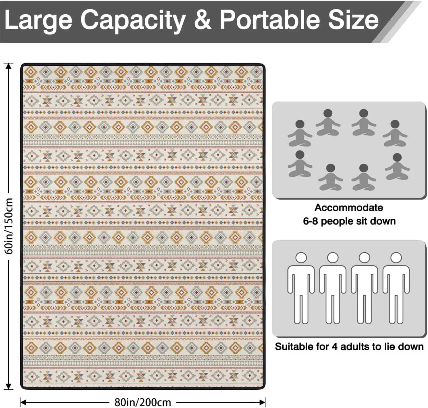 Picnic Blankets Waterproof Foldable, 60’‘x80'' Portable Outdoor Picnic Mat Water Resistant for Grass, Padded Lawn & Park Blanket for Camping, Hiking
