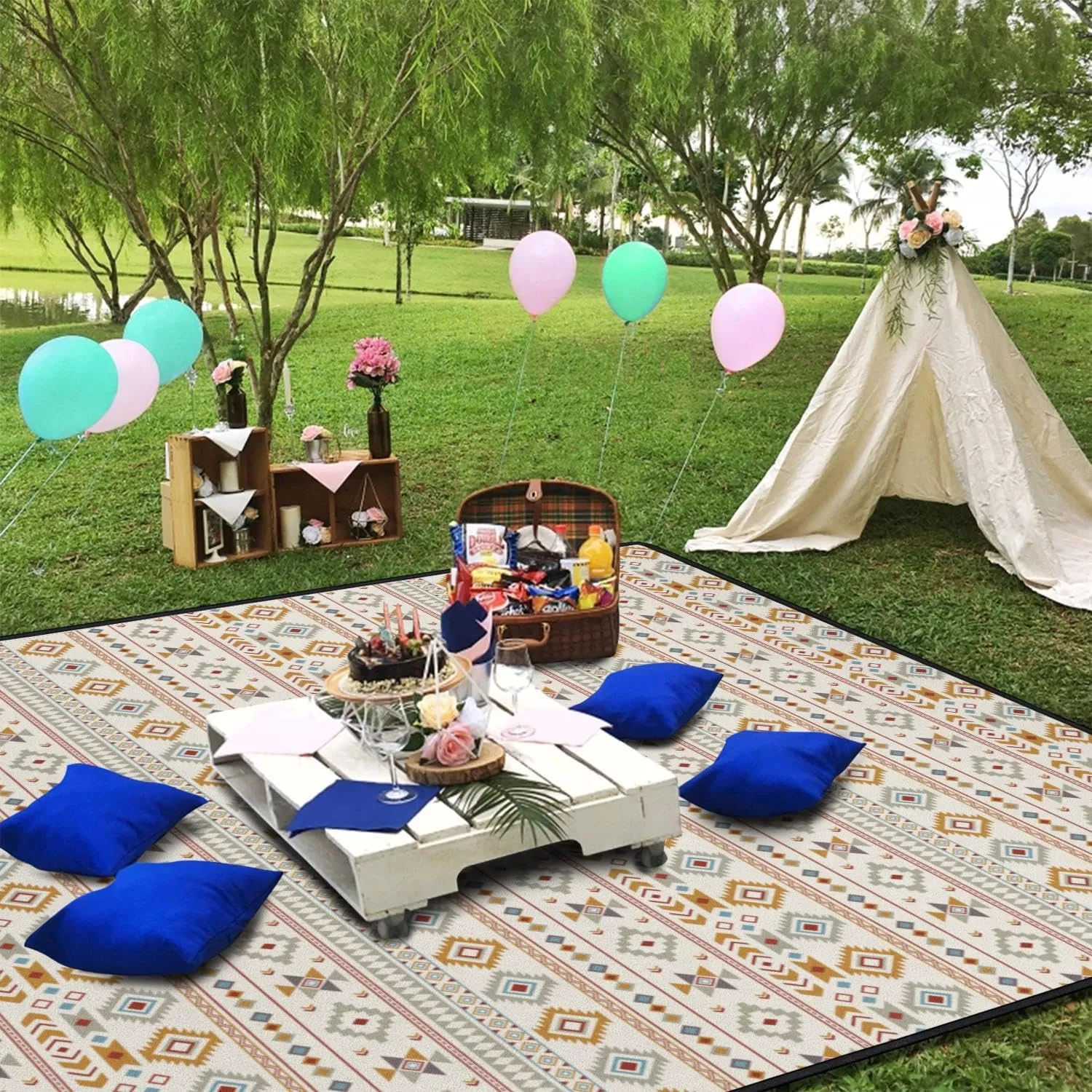 Picnic Blankets Waterproof Foldable, 60’‘x80'' Portable Outdoor Picnic Mat Water Resistant for Grass, Padded Lawn & Park Blanket for Camping, Hiking