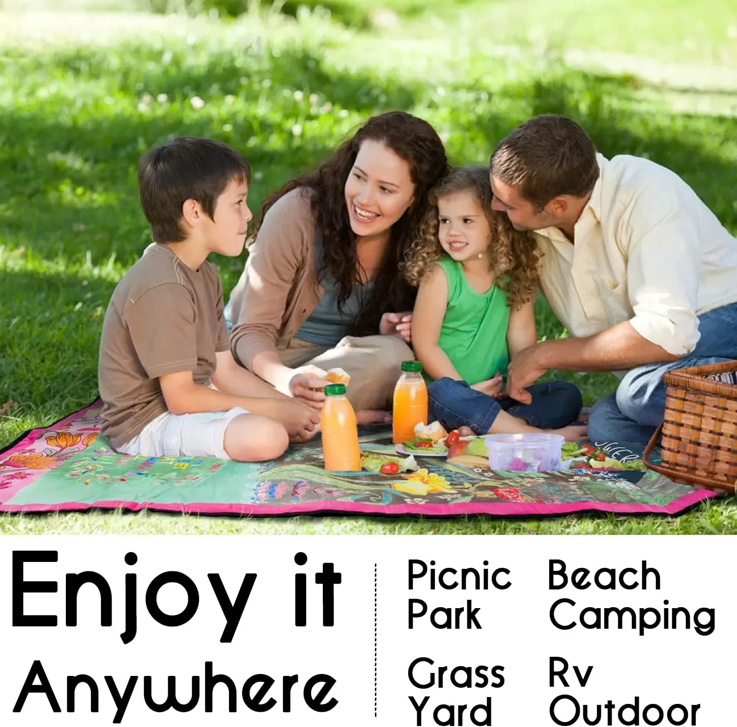 Picnic Blankets Waterproof Foldable Extra Large,80"x 60" Outdoor Beach Blanket Waterproof Sandproof,3-Layer Lightweight Handy Mat Tote Picnic Camping Rugs for Outside Your Rv(Boho Flowers)