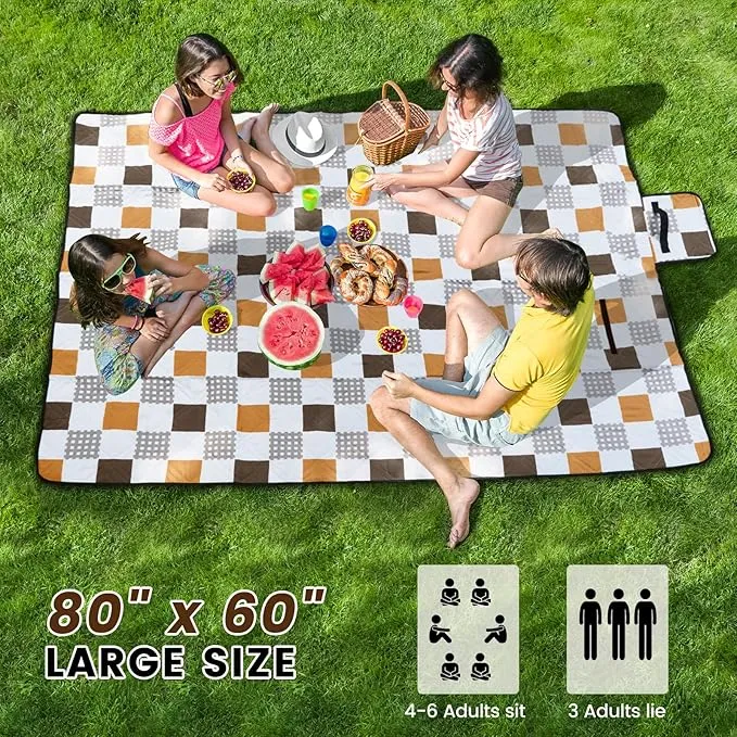 Picnic Blankets,80''x80'' Extra Large Picnic Blankets,Outdoor Picnic Blankets Waterproof Foldable for 6 to 8 Adults,Picnic Mat for Camping Beach Grass Lawn Park