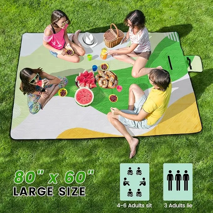 Picnic Blankets,80''x80'' Extra Large Picnic Blankets,Outdoor Picnic Blankets Waterproof Foldable for 6 to 8 Adults,Picnic Mat for Camping Beach Grass Lawn Park