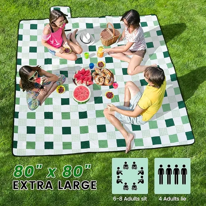 Picnic Blankets,80''x80'' Extra Large Picnic Blankets,Outdoor Picnic Blankets Waterproof Foldable for 6 to 8 Adults,Picnic Mat for Camping Beach Grass Lawn Park