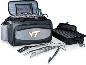 PICNIC TIME NCAA Virginia Tech Hokies Vulcan Portable Propane Grill & Cooler Tote, Portable Tabletop Gas Grill (Black with Gray Accents)