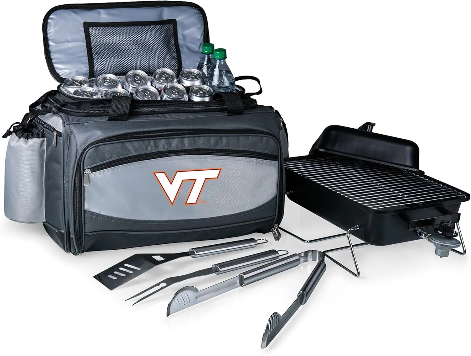 PICNIC TIME NCAA Virginia Tech Hokies Vulcan Portable Propane Grill & Cooler Tote, Portable Tabletop Gas Grill (Black with Gray Accents)