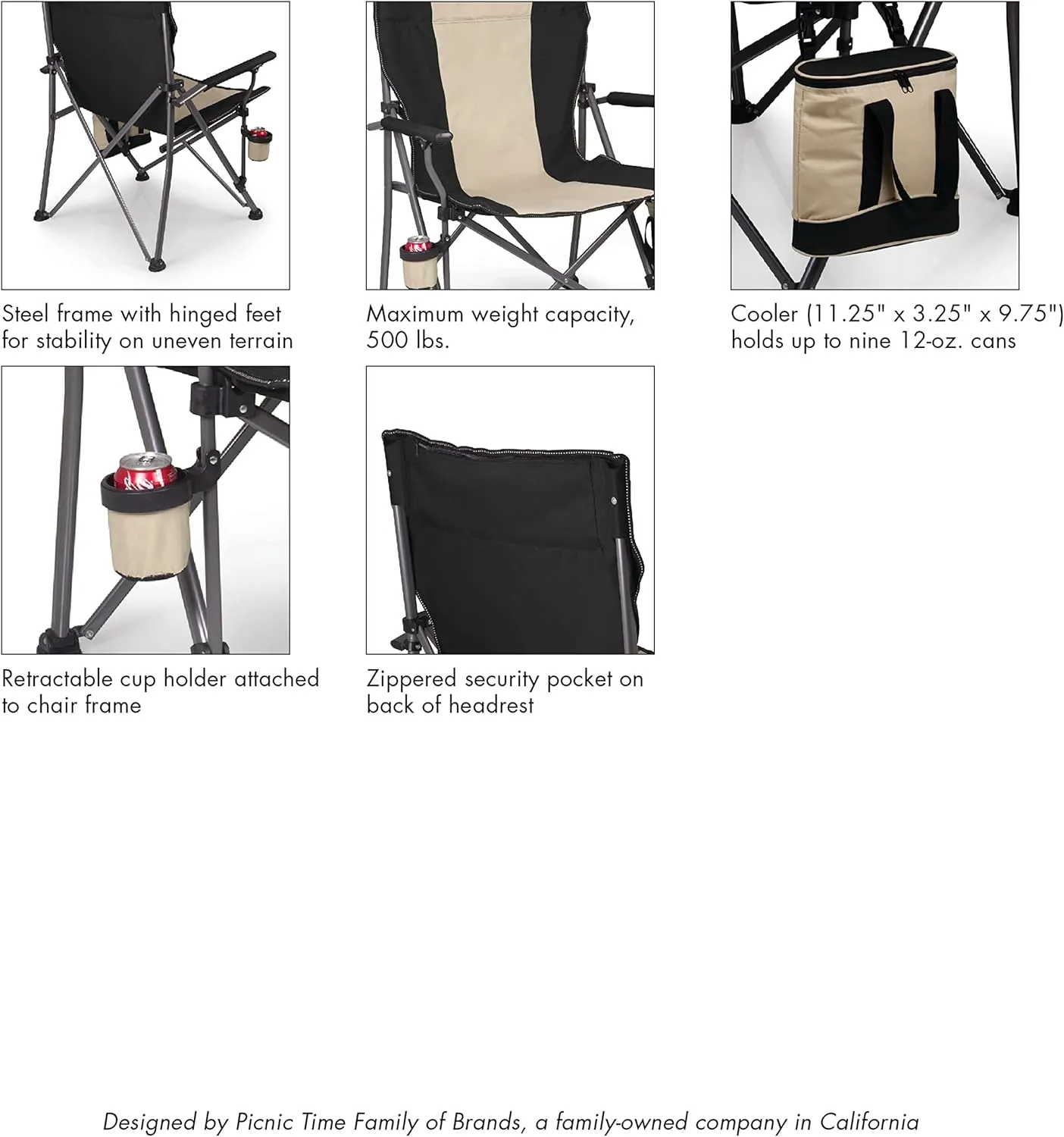 PICNIC TIME NFL Unisex-Adult NFL Big Bear XXL Camp Chair with Cooler, Heavy Duty Beach Chair, 500 lb Capacity Camping Chair with Carry Bag, NFL Team Logo