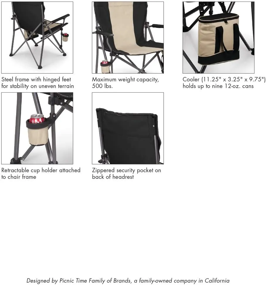 PICNIC TIME NFL Unisex-Adult NFL Big Bear XXL Camp Chair with Cooler, Heavy Duty Beach Chair, 500 lb Capacity Camping Chair with Carry Bag