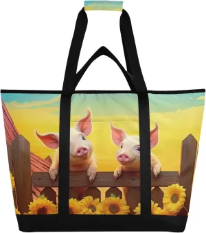 Pig Reusable Insulated Cooler Bag with Ice Pack Compartment - Large 47L Waterproof Thermal Grocery Tote for Picnic Beach Camping Lunch Storage