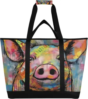 Pig Reusable Insulated Cooler Bag with Ice Pack Compartment - Large 47L Waterproof Thermal Grocery Tote for Picnic Beach Camping Lunch Storage
