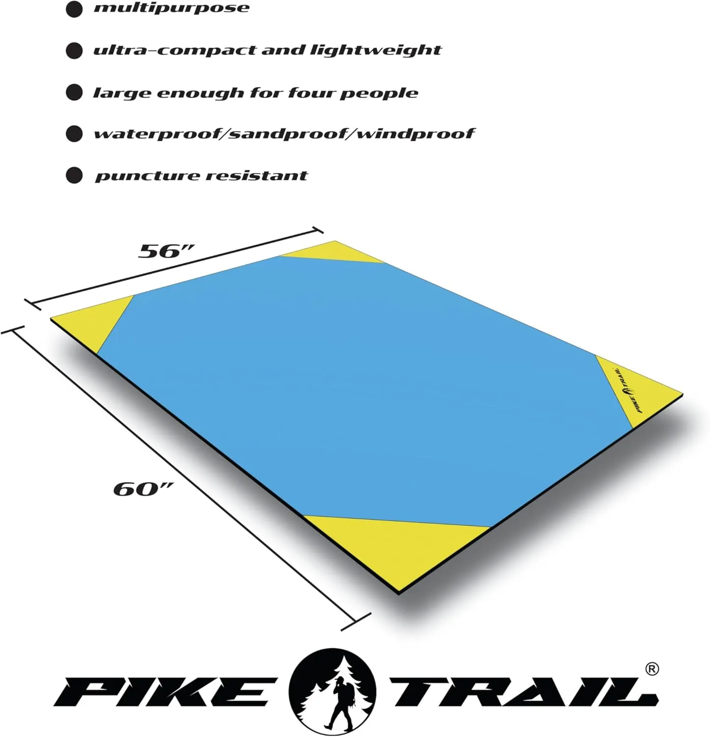 Pike Trail Pocket Beach Blanket (60 in X 56 in) Lightweight, Sand-Proof, Waterproof Picnic Blanket for Hiking, Camping, Picnics, Travel and Beach Trips