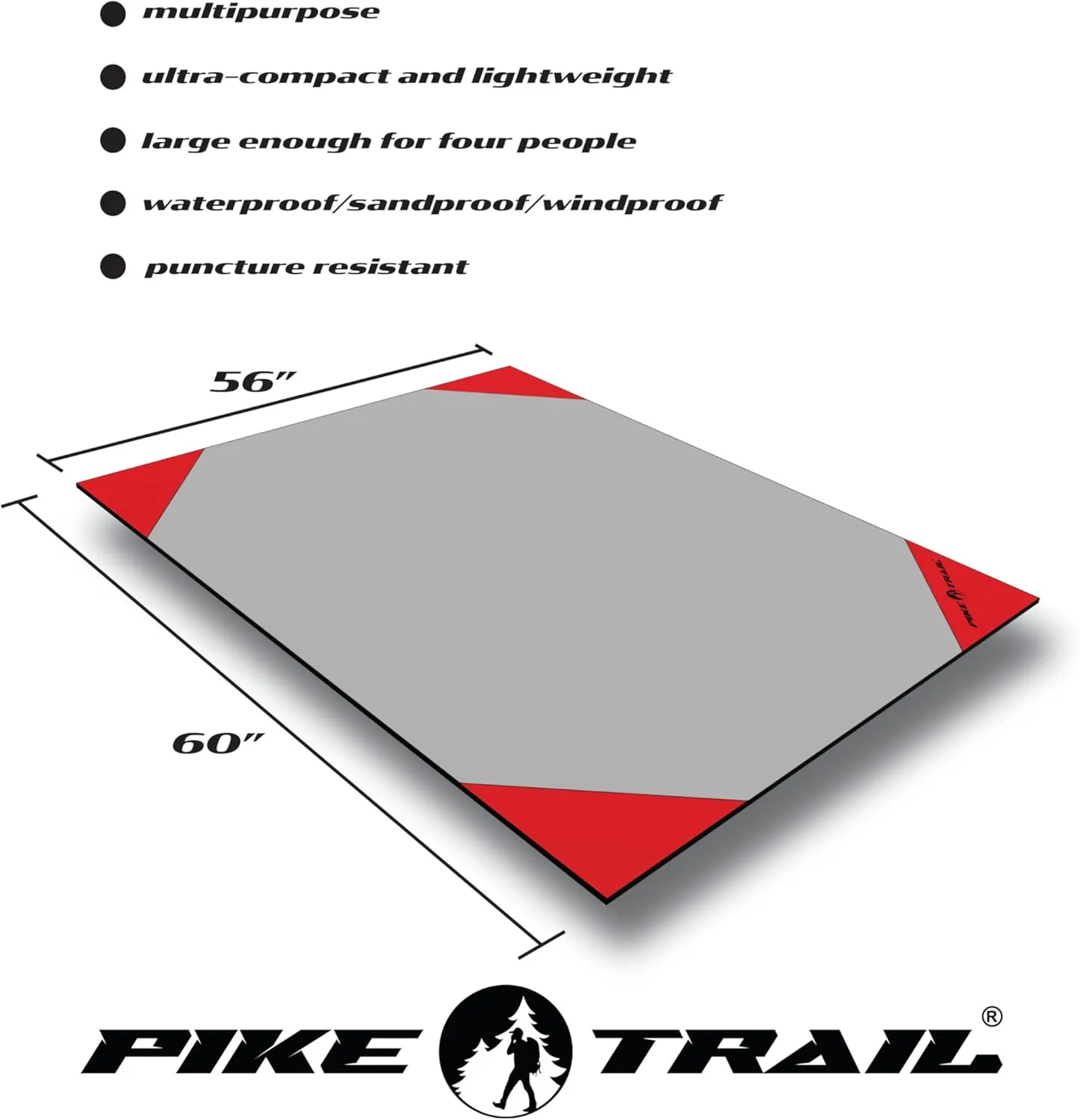 Pike Trail Pocket Beach Blanket (60 in X 56 in) – Lightweight, Sand Proof, Waterproof Picnic Blanket for Hiking, Camping, Picnics, Travel and Beach Trips