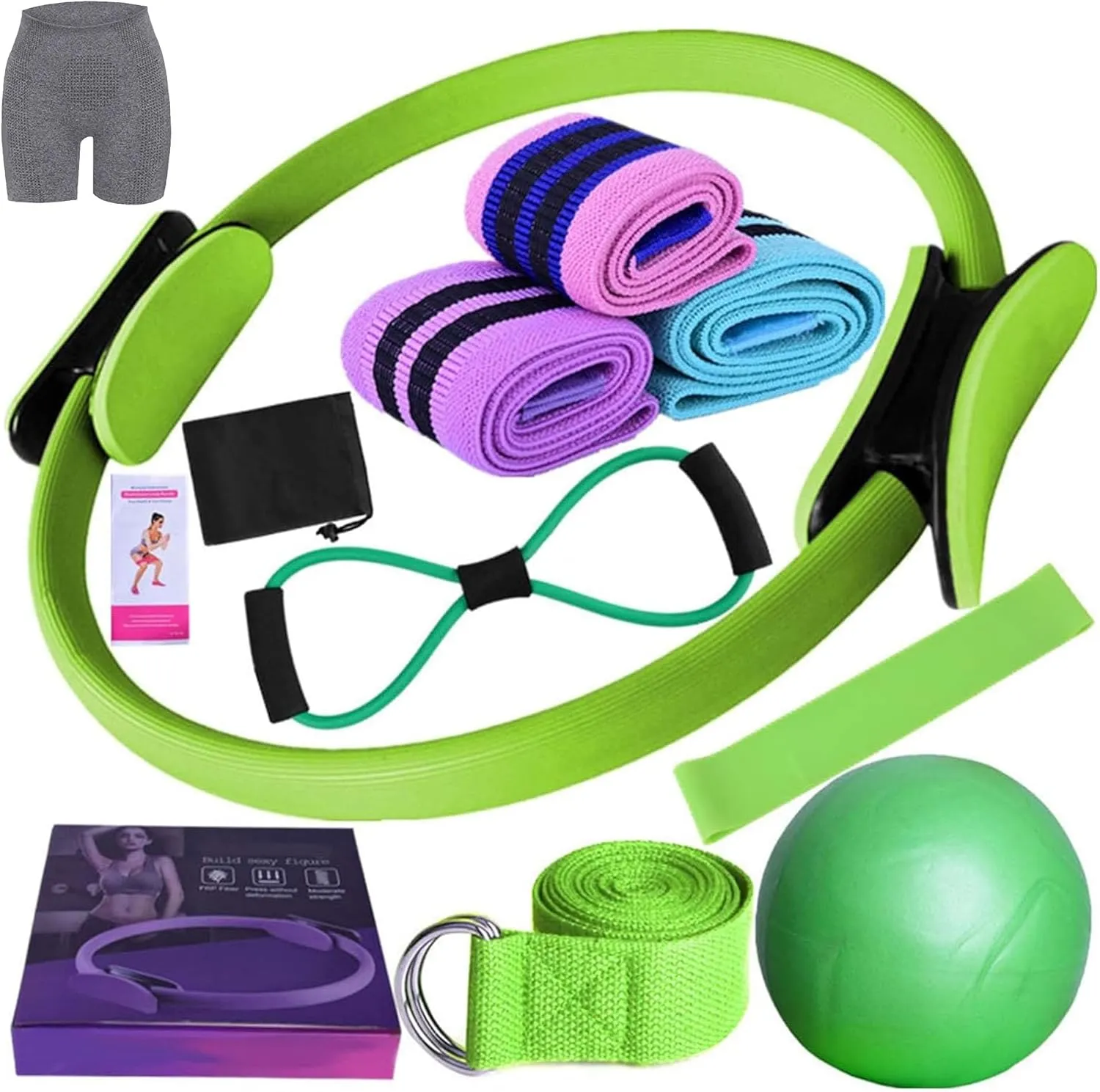 Pilates Essentials Kit for Women, Better Me Pilates Kit, Better Me Pilates Essentials Kit for Women, Booty Bands for Working Out Glutes Yoga Ball, 25cm Figure 8 Resistance Band for Stretching (Green)