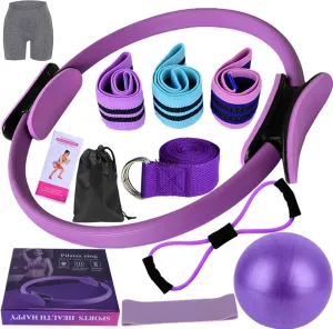 Pilates Essentials Kit for Women, Better Me Pilates Kit, Better Me Pilates Essentials Kit for Women, Booty Bands for Working Out Glutes Yoga Ball, 25cm Figure 8 Resistance Band for Stretching (Purple)