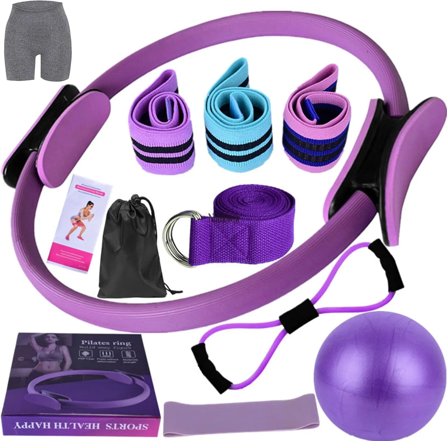 Pilates Essentials Kit for Women, Better Me Pilates Kit, Better Me Pilates Essentials Kit for Women, Booty Bands for Working Out Glutes Yoga Ball, 25cm Figure 8 Resistance Band for Stretching (Purple)
