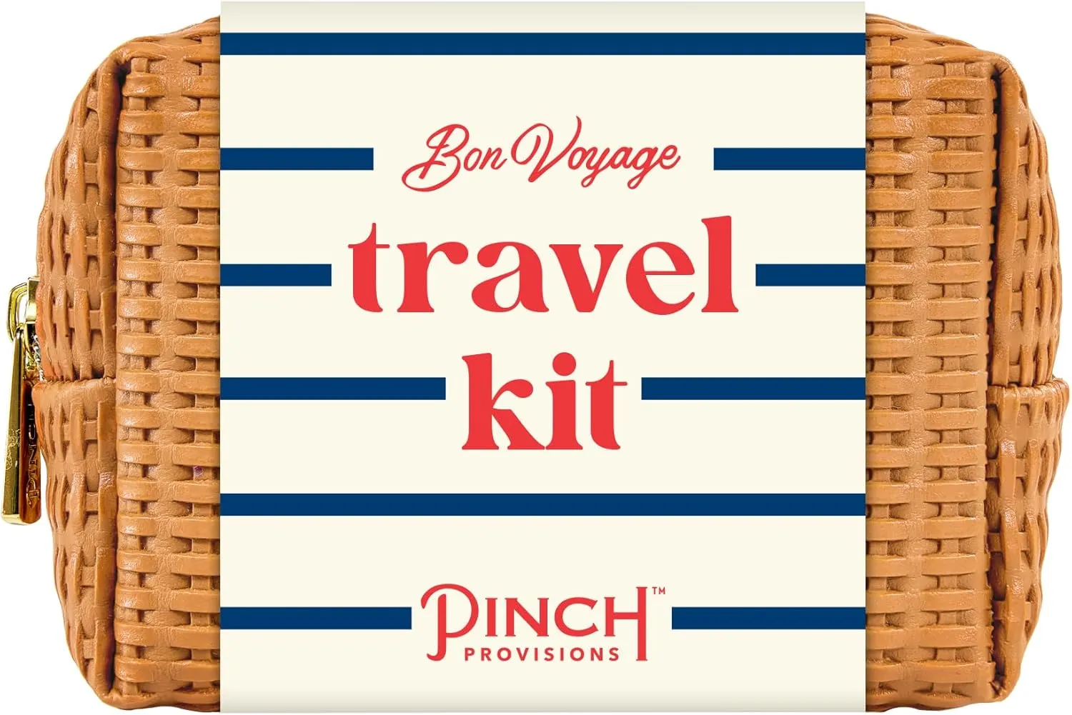 Pinch Provisions Bon Voyage Travel Kit, Includes 18 Must-Have Emergency Essential Items for Traveling, Ideal Road Trip or Airport Gift for Friends, Family & Peers, French Inspired Portable Pouch
