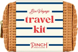 Pinch Provisions Bon Voyage Travel Kit, Includes 18 Must-Have Emergency Essential Items for Traveling, Ideal Road Trip or Airport Gift for Friends, Family & Peers, French Inspired Portable Pouch