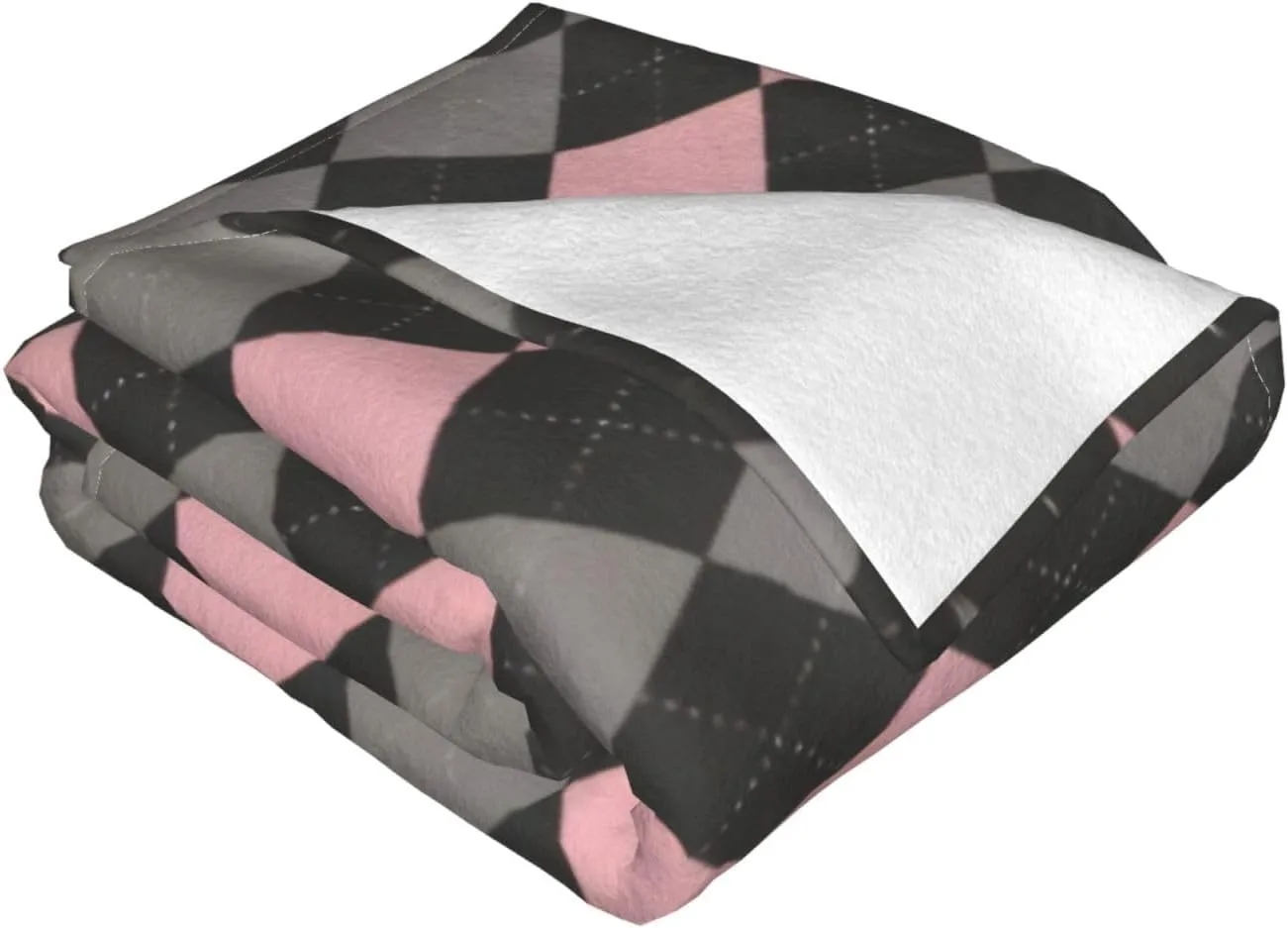 Pink Black Gray Argyle 60"X50" Flannel Blanket - 100% Soft Polyester, Lightweight and Warm, Suitable for Families, Camping, Travel