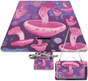 Pink Mushroom Picnic Blanket Outdoor, Oversized Beach Blanket, Foldable Lightweight Waterproof Sand Cushion Suitable for Beaches, Camping Grasslands Mat