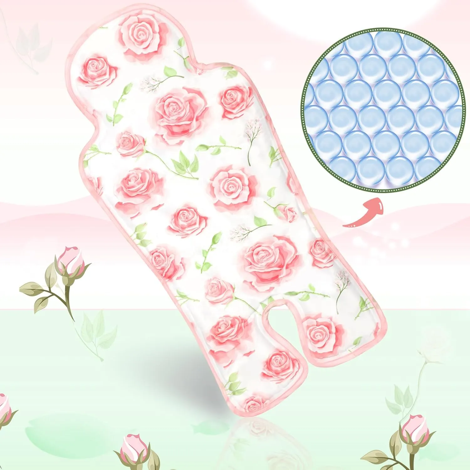 Pinkunn Gel Car Seat Baby Cooling Pad for Summer Breathable Stroller Cooler Pad Multifunctional Carseat Cooling Mat for Baby Child Dining Chair Safety Seat Stroller(Pink,Flower)
