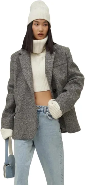 PIRAL Women's Enzo Oversized Wool Blazer Jacket - Soft Wool Blend, Double-Breasted, Relaxed Fit, Perfect for Layering