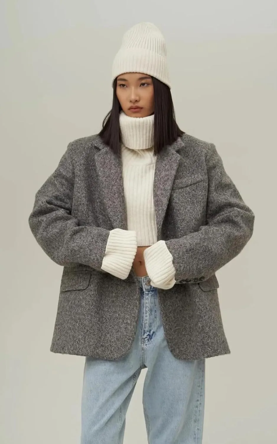 PIRAL Women's Enzo Oversized Wool Blazer Jacket - Soft Wool Blend, Double-Breasted, Relaxed Fit, Perfect for Layering